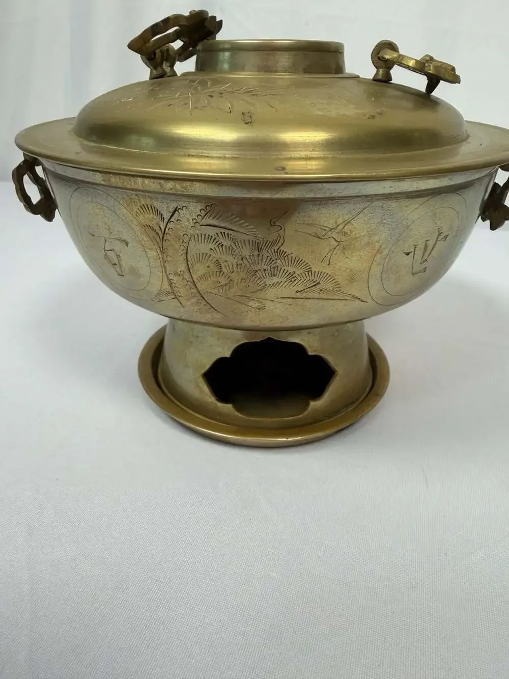 Vintage Asian Solid Brass Hot Pot Brazier Sin Sul Ro Chafing Dish